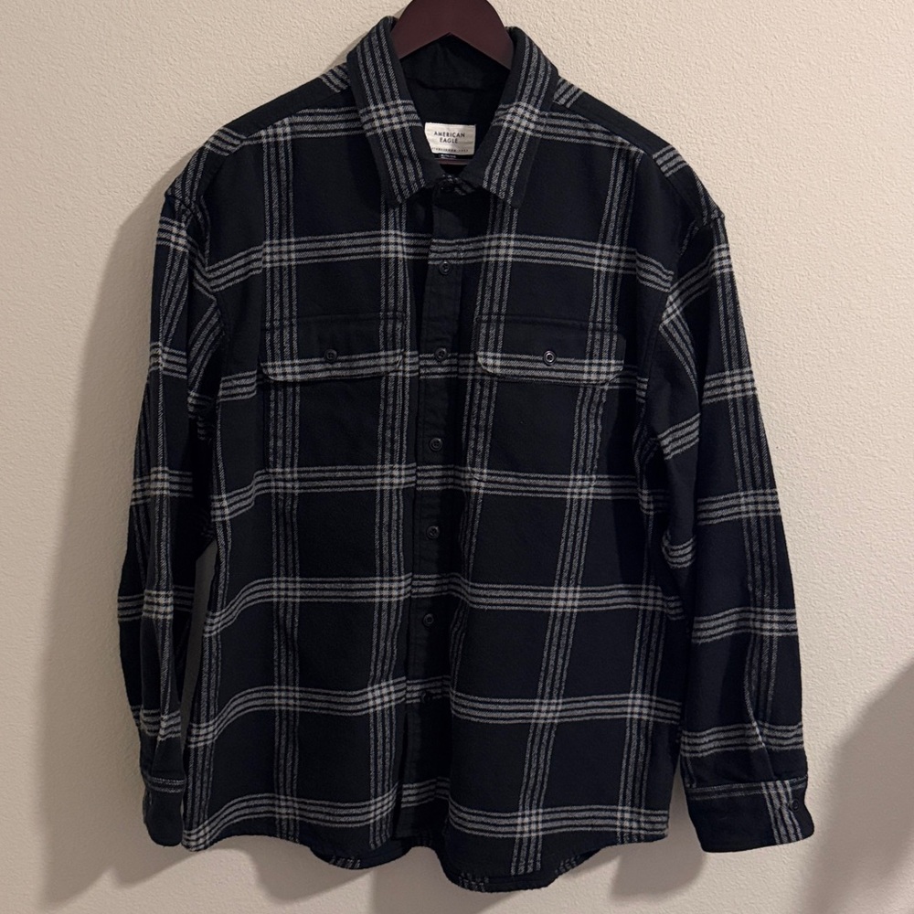 American Eagle Black/Gray Men's Shirt Jacket Flannel Heavyweight Layering